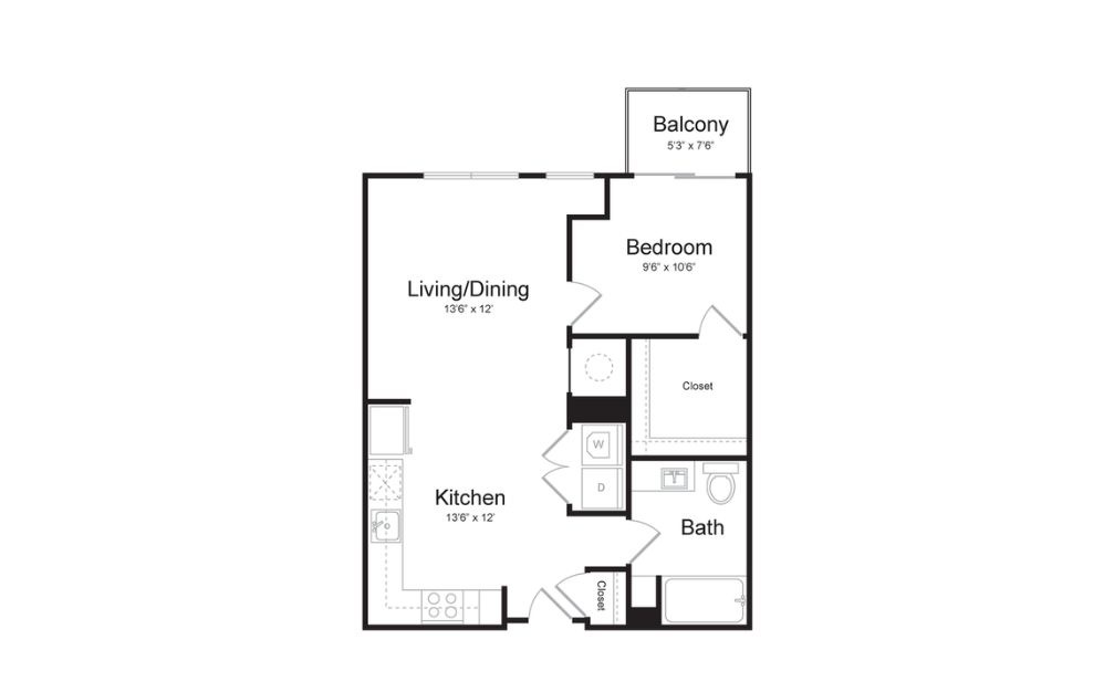A3 - 1 bedroom floorplan layout with 1 bathroom and 730 square feet A3 - 1 bedroom floorplan layout with 1 bathroom and 730 square feet